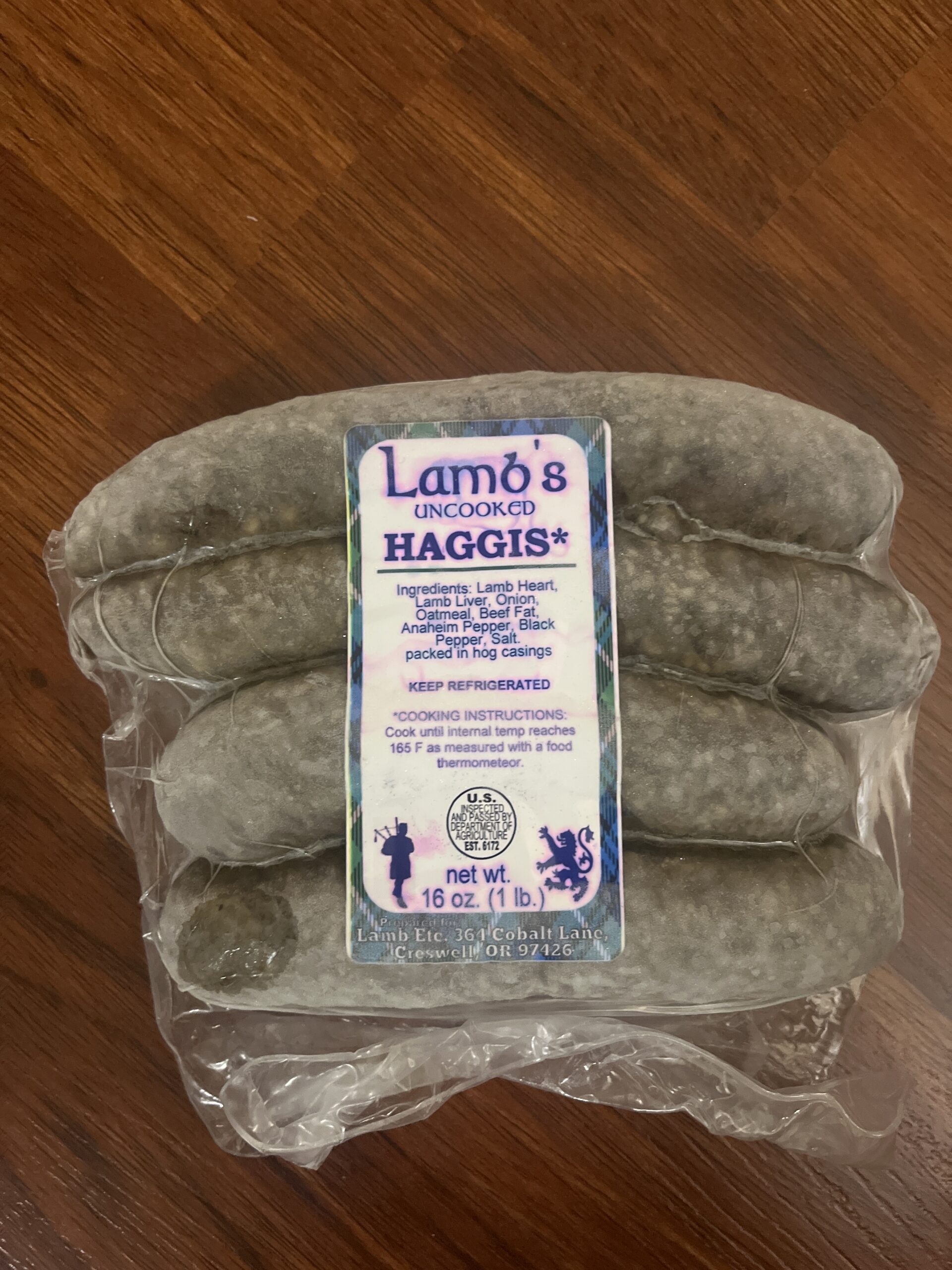 Hog Casing Lamb's Haggis: Sold in 1 Pound Portions